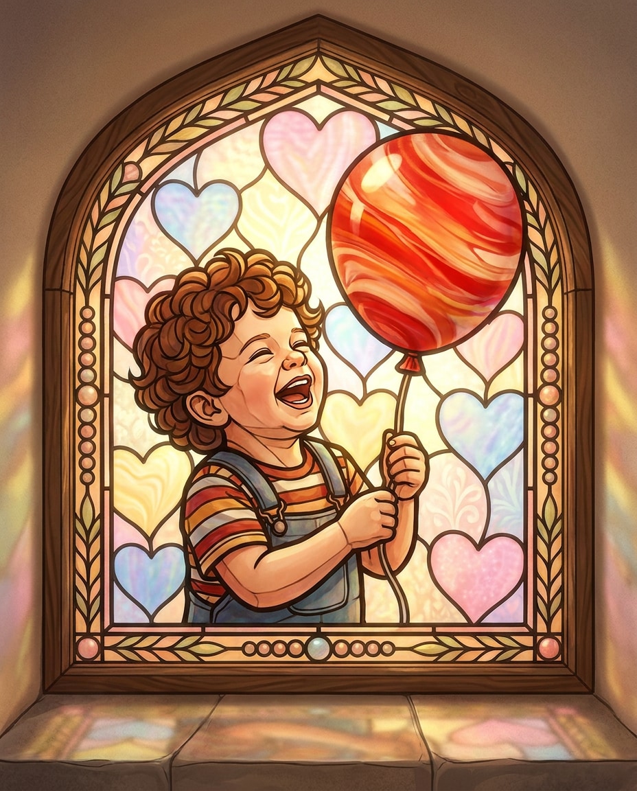Toddler Balloon Joy AI portrait — Gemini AI Stained Glass Art Prompt