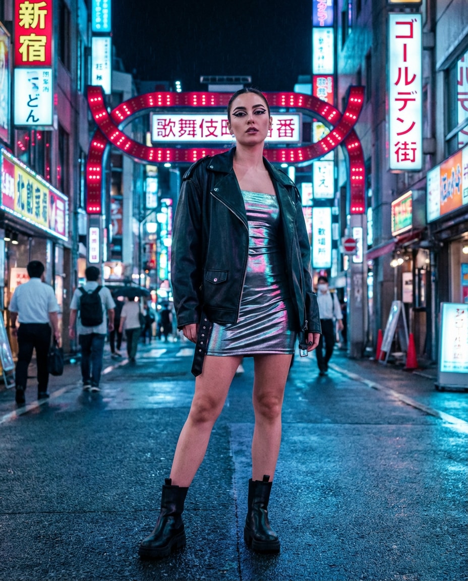 Tokyo Night Street Style AI portrait — Gemini AI Short Dress Prompt