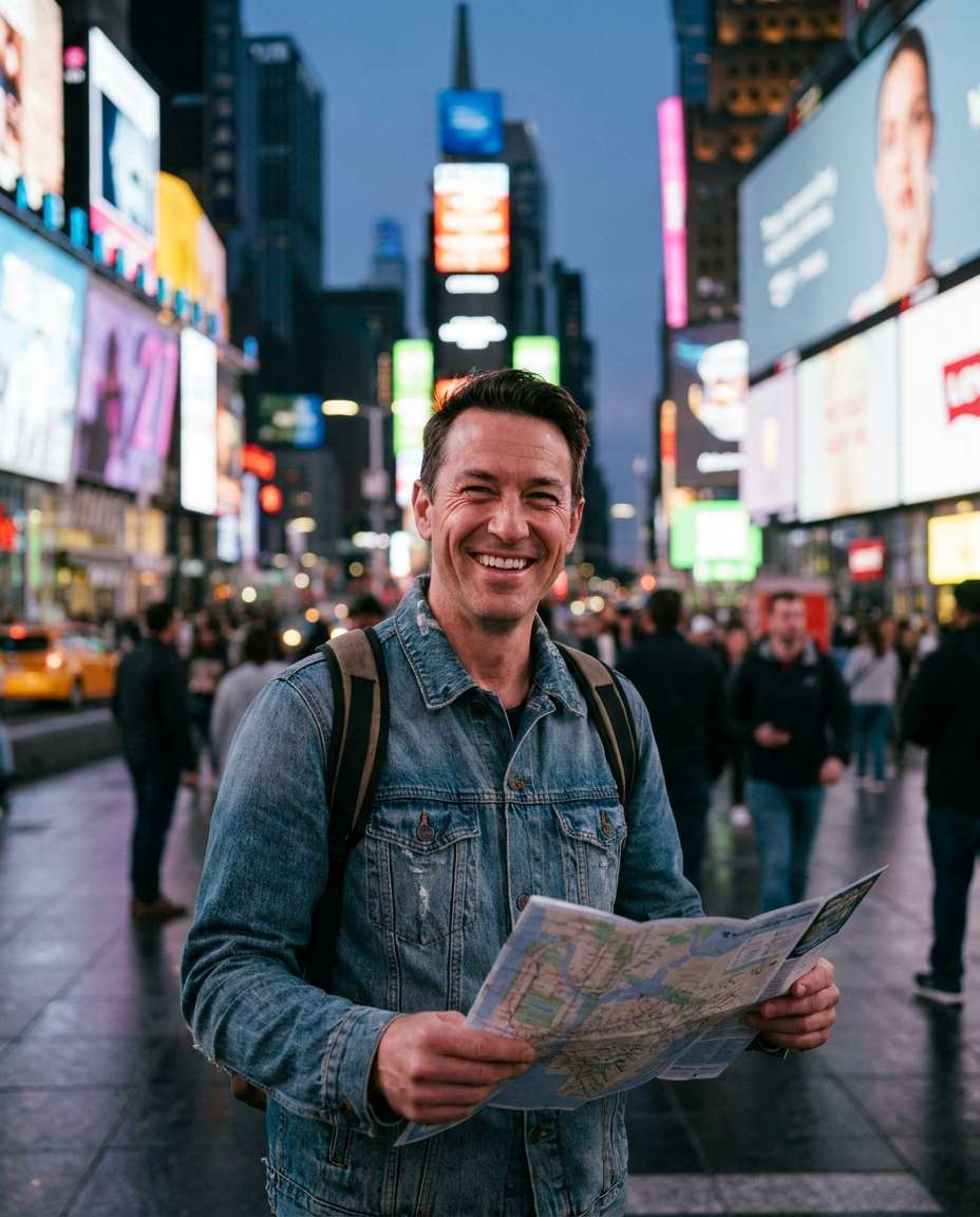 Tourist Snapshot Vibe AI portrait example — Gemini AI Photo Prompt Times Square