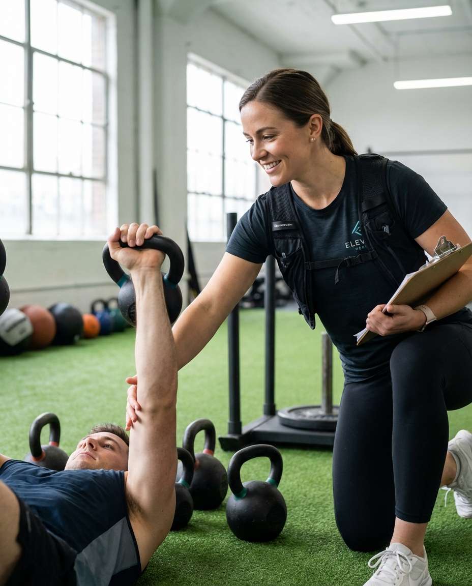 Trainer Coaching Scene AI portrait — Gemini Gym Photo Prompt