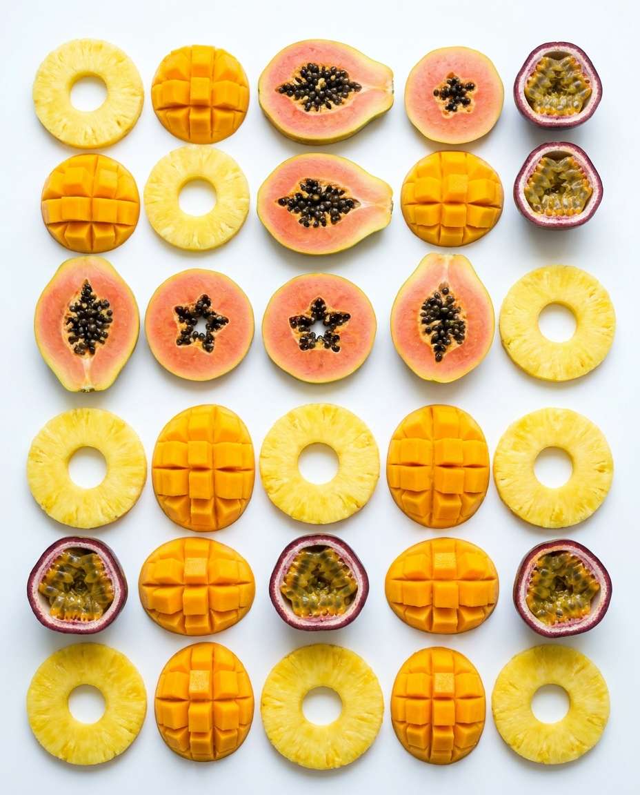 Tropical Fruit Flat Lay AI portrait example — Fruit Wallpaper AI Prompts