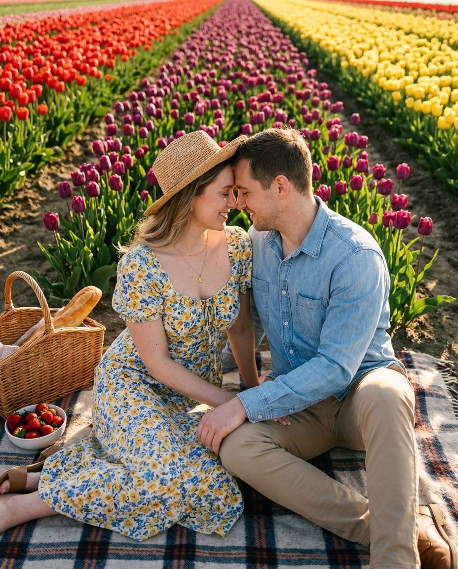 Tulip Field Picnic AI portrait