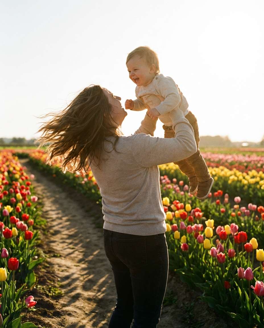Tulip Field Stroll AI portrait example — AI Baby Flower Photo Prompt