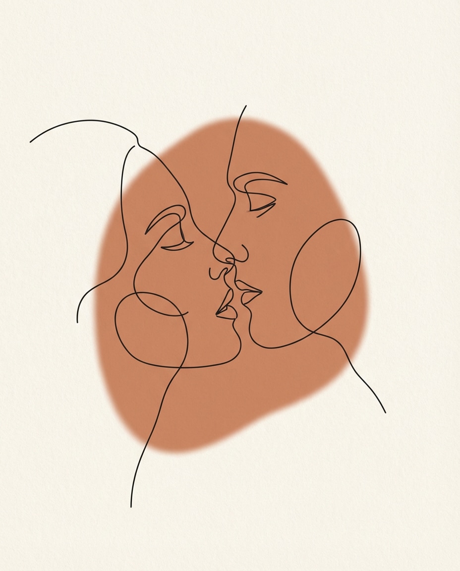 Two Faces Abstract Kiss AI portrait example — AI Minimalist Line Art Prompt