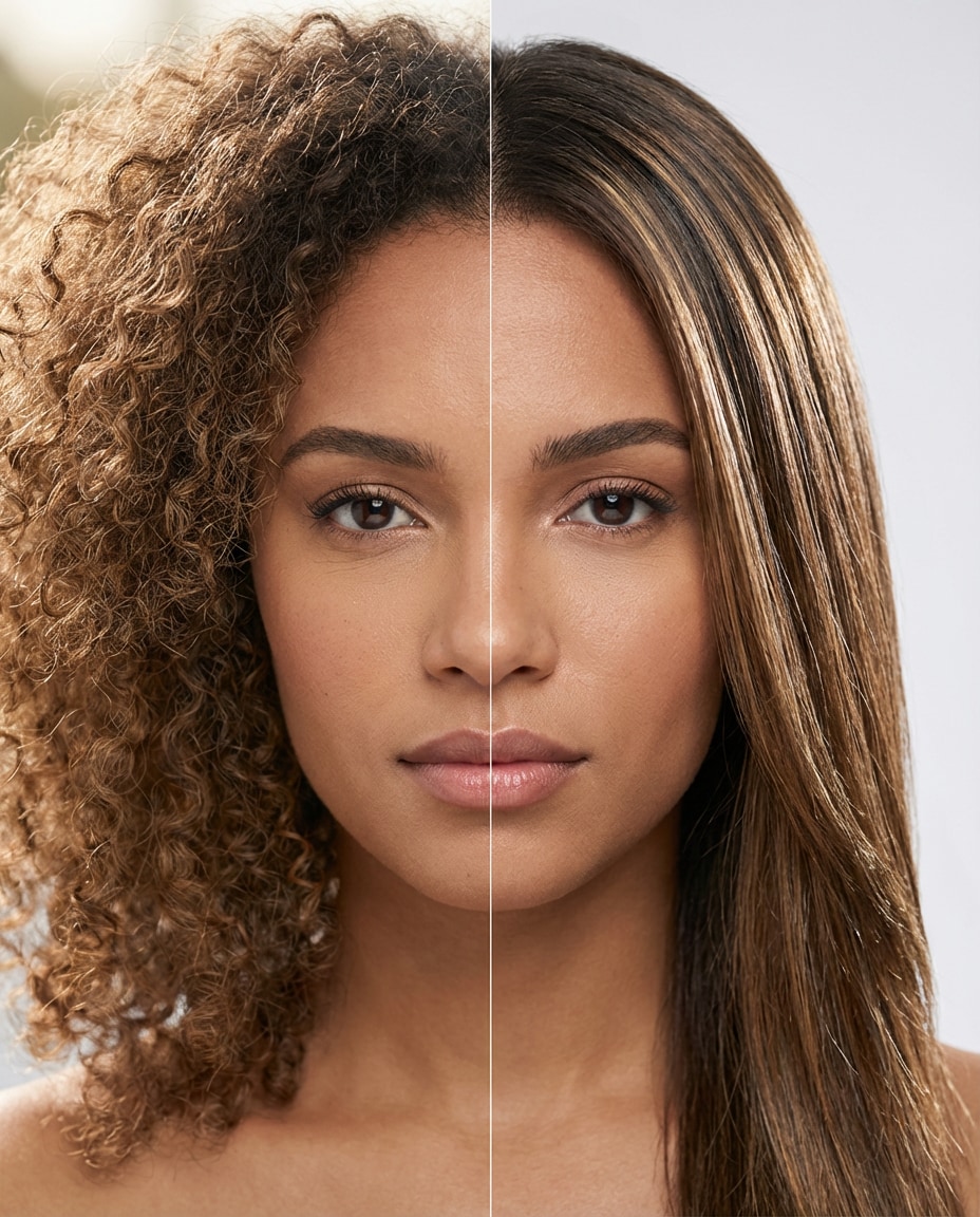 Two Hairstyles One Shot AI portrait — AI Split Photo Prompt