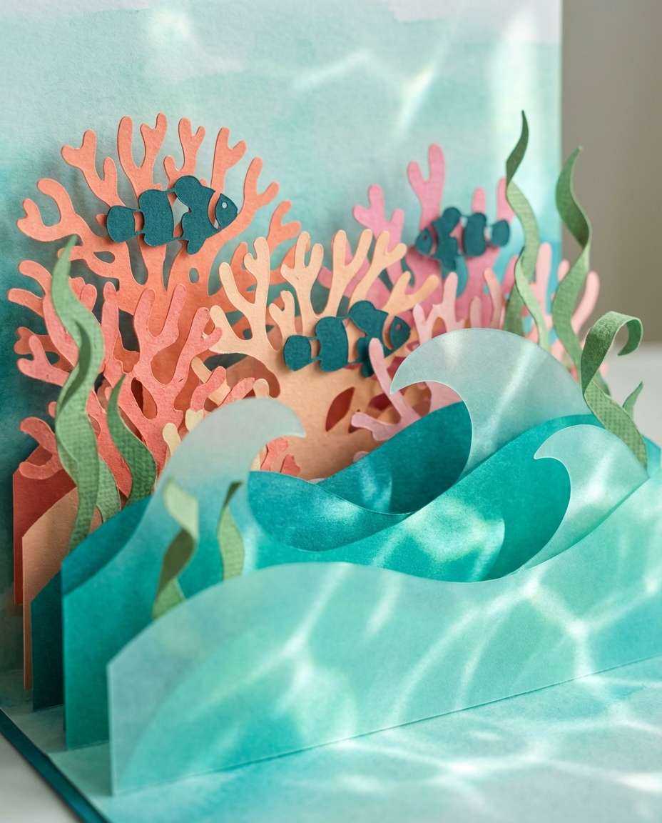 Underwater Coral Reef AI portrait example — AI 3D Pop-up Card Prompt
