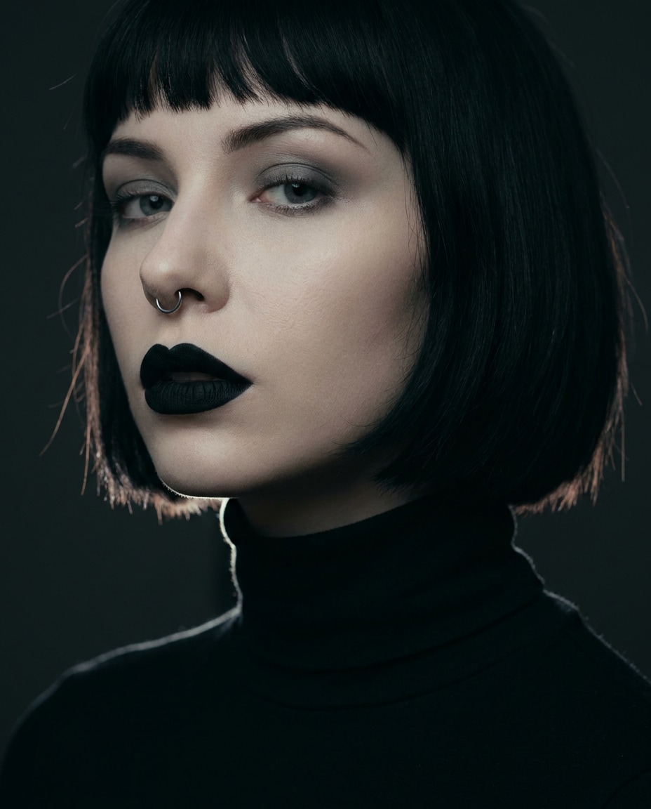 Velvet Black Lip AI portrait example — Gemini Lipstick Prompt