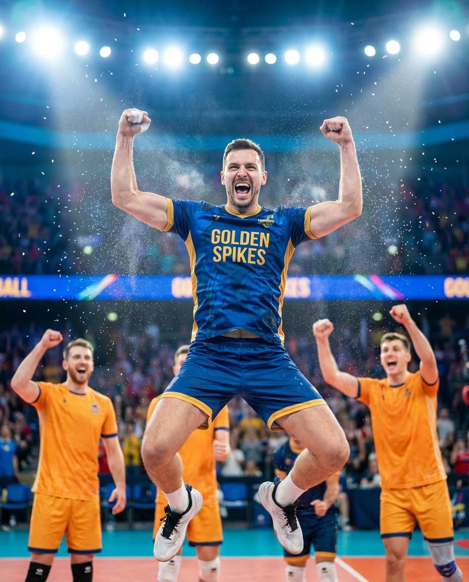 Victory Celebration Jump AI portrait example — Gemini AI Volleyball Player Photo Prompts