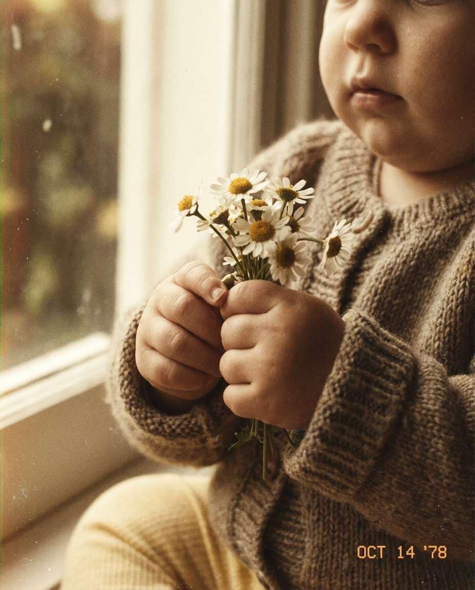 Vintage Film Bouquet AI portrait example — AI Baby Flower Photo Prompt