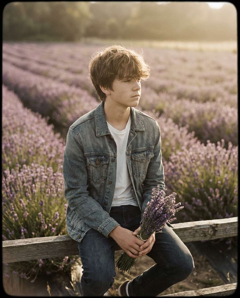 Vintage Film Florals AI portrait example — AI Flower Photo Prompt for Boys