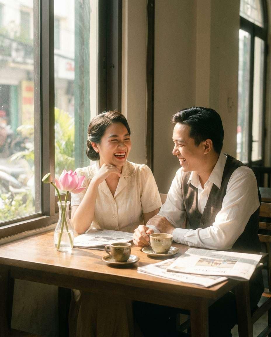 Vintage Film Lotus Date AI portrait example — AI Lotus Flower Photo Prompt