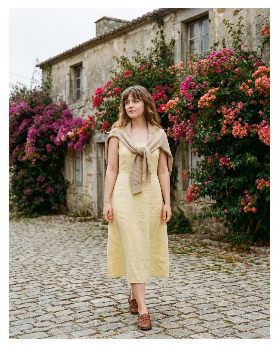 Vintage Film Stroll AI portrait example — AI Bougainvillea Photo