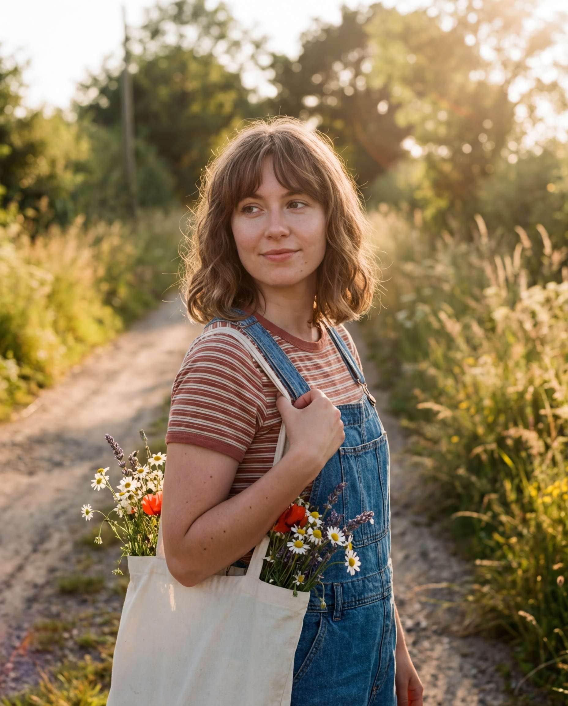 Vintage Film Wildflowers AI portrait example — AI Flower Photo Prompt for Girls