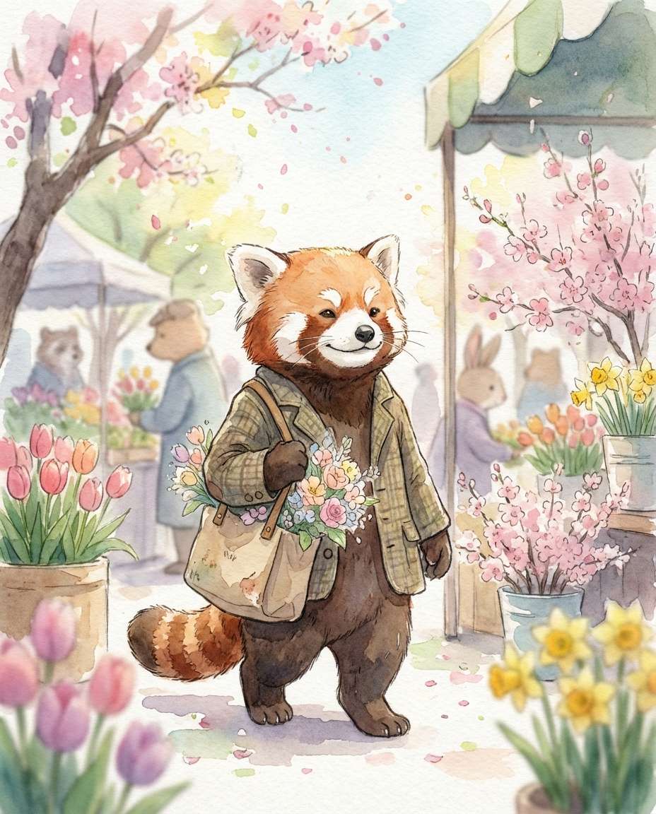 Watercolor Spring Scene AI portrait example — Gemini AI Furry Prompt