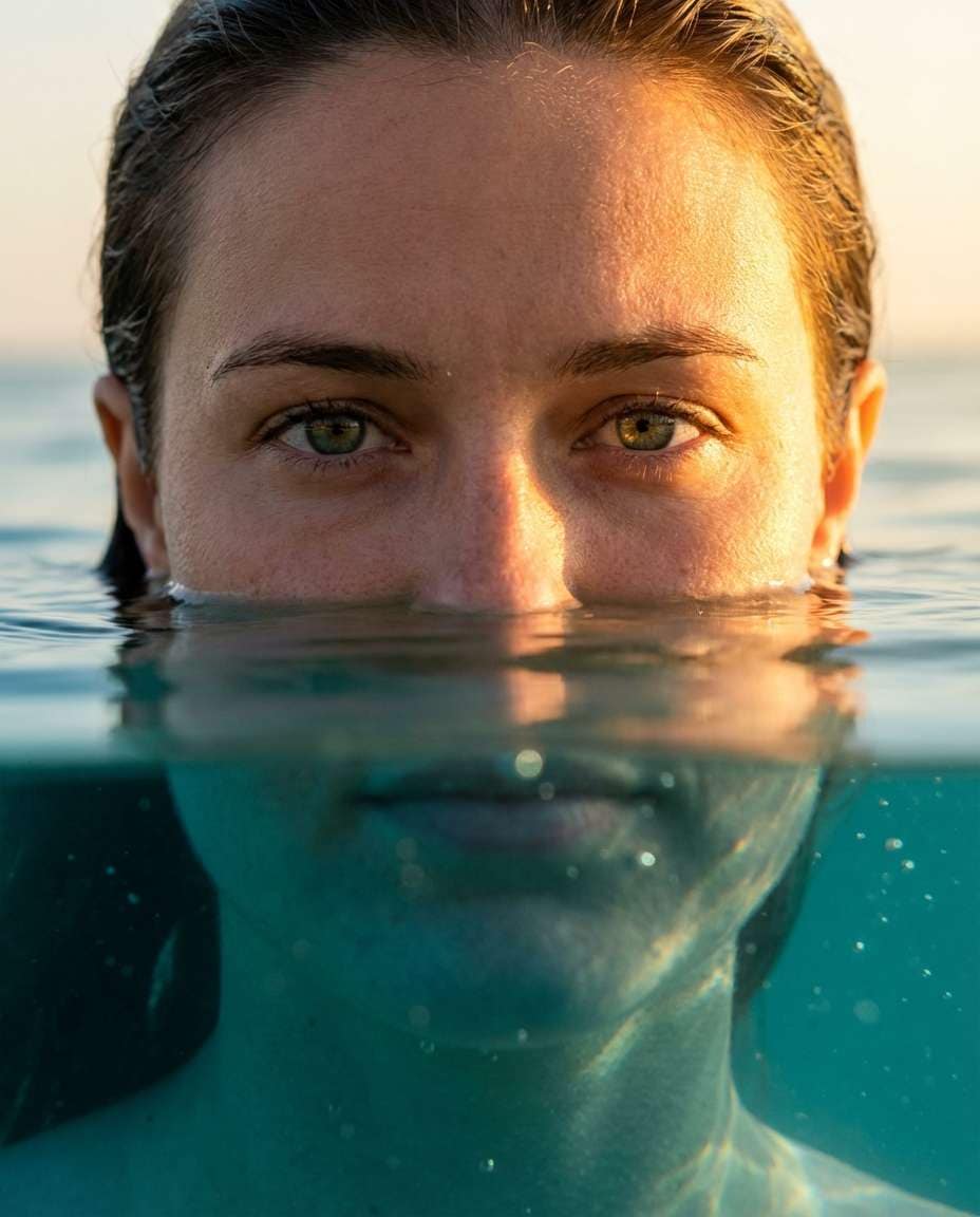 Waterline Half Submerged AI portrait example — Gemini AI Half Face Prompt