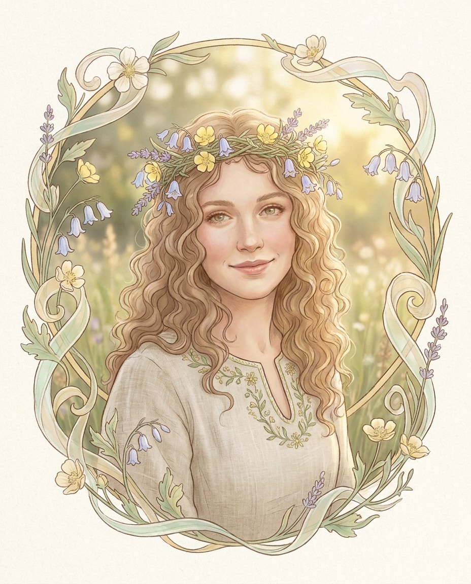 Wildflower Crown Calm AI portrait — Free Copy & Paste