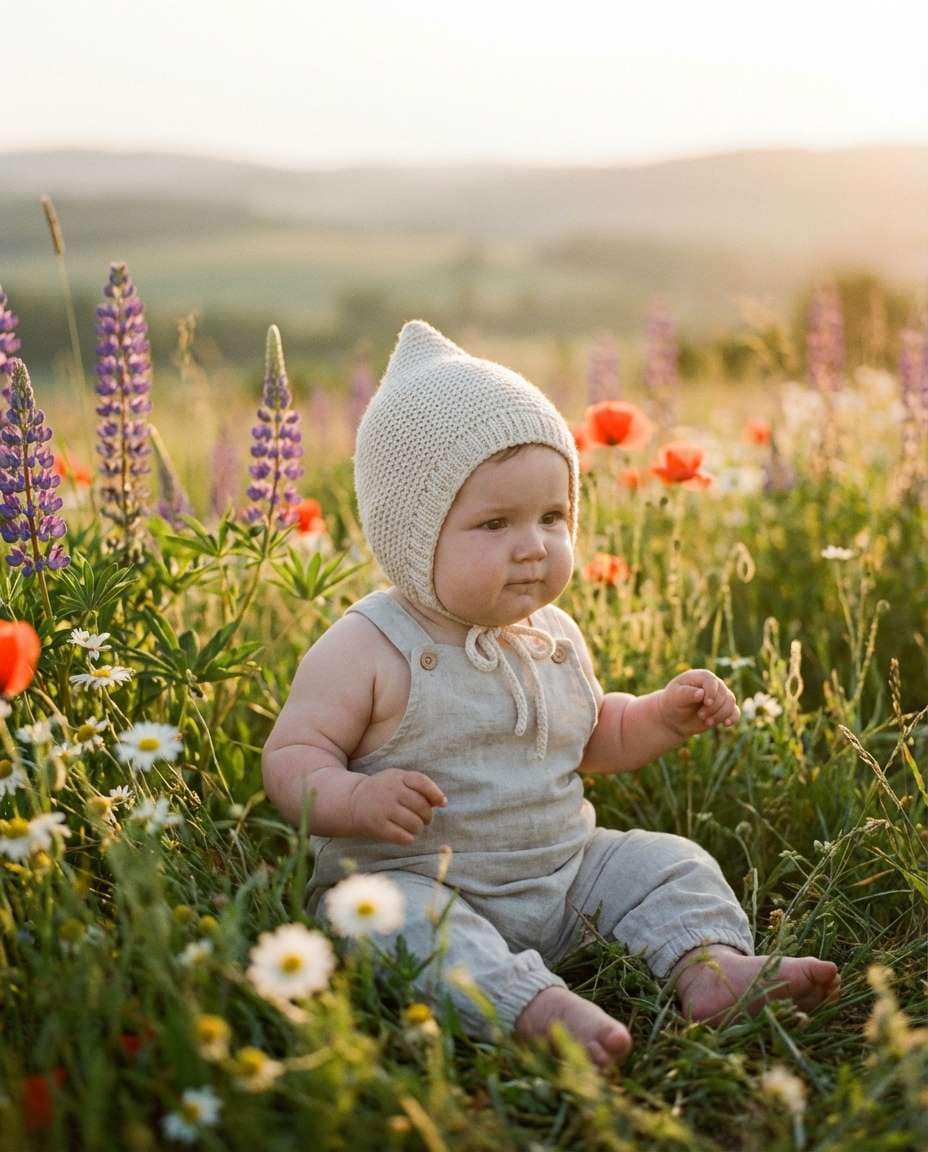 Wildflower Meadow Sit AI portrait example — AI Baby Flower Photo Prompt