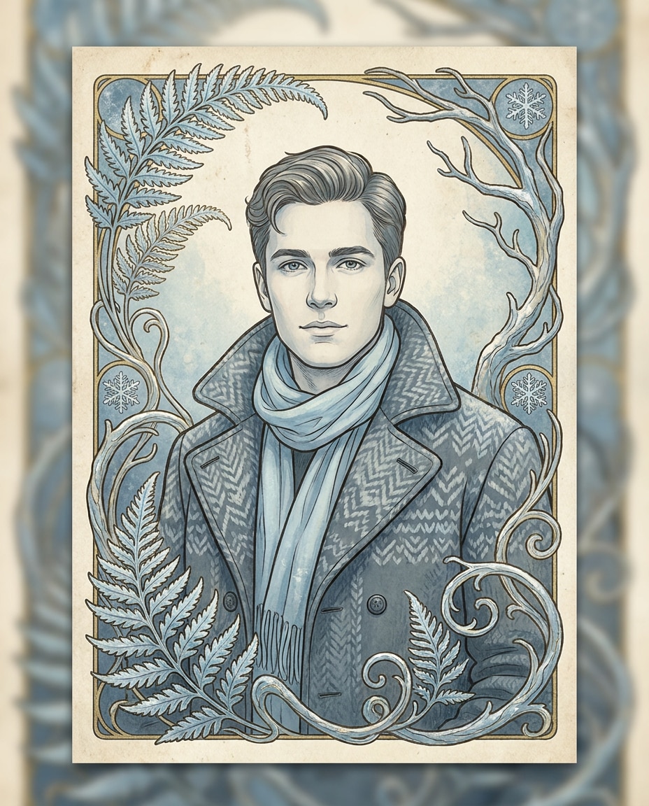 Winter Fern Ornament AI portrait — Free Copy & Paste