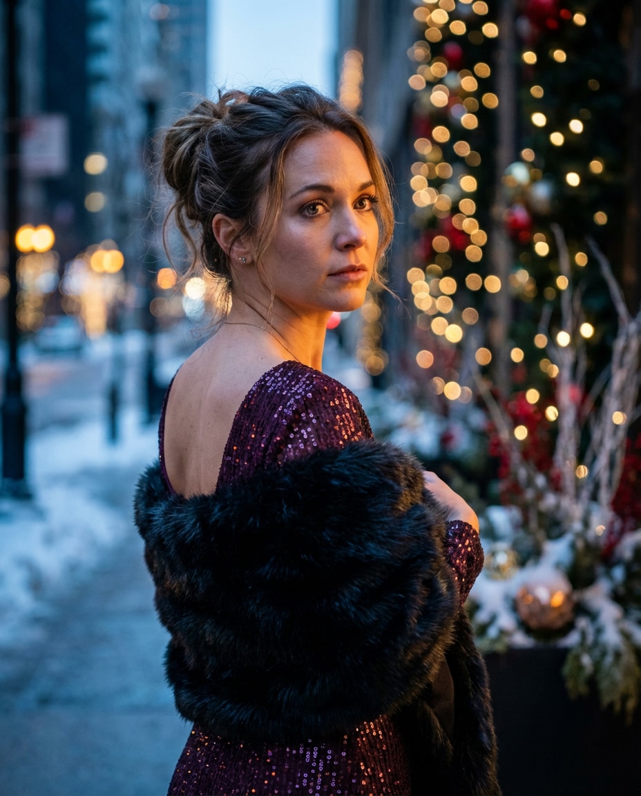 Winter Fur Stole AI portrait — Gemini AI Backless Dress Prompt