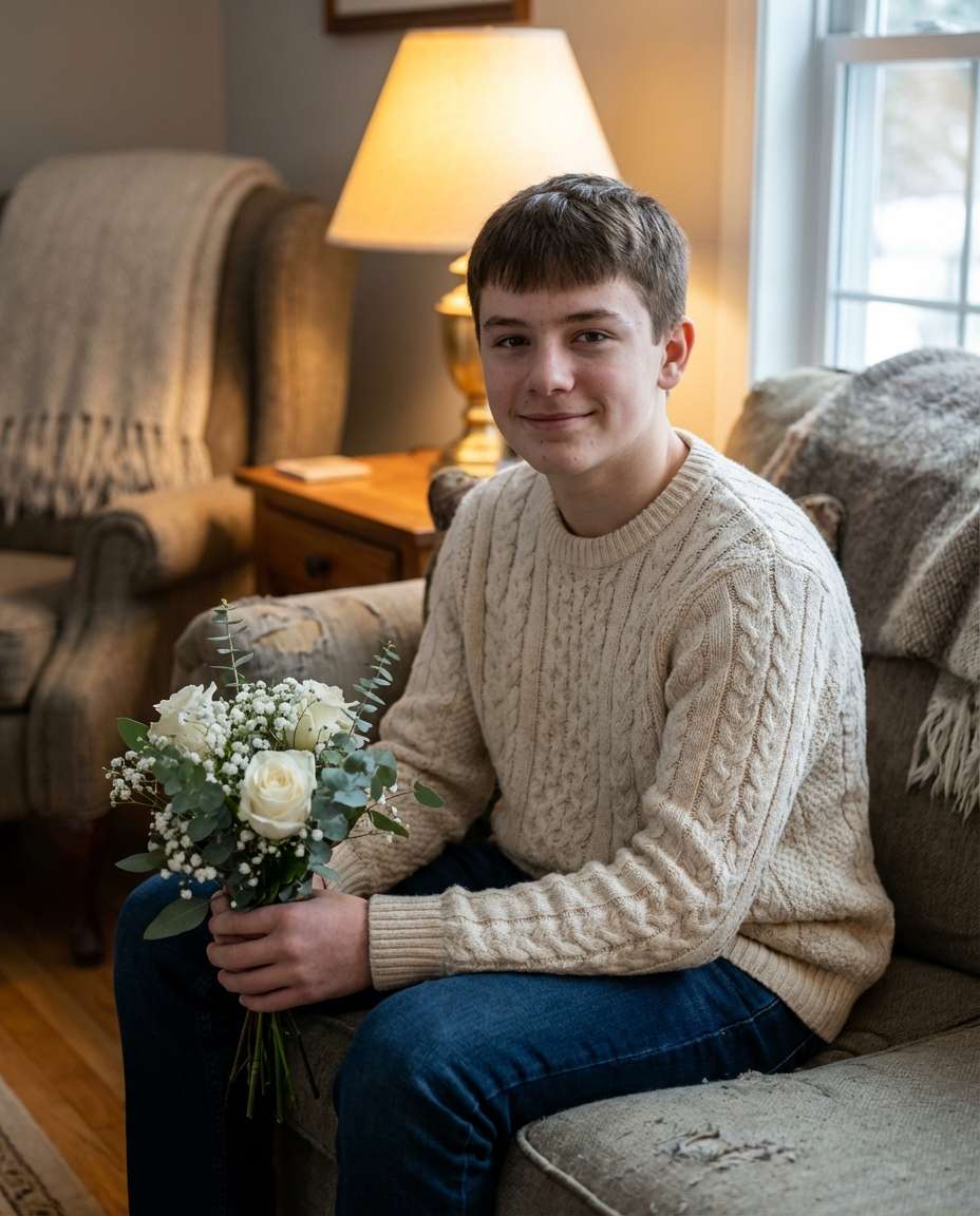 Winter Indoor Florals AI portrait example — AI Flower Photo Prompt for Boys