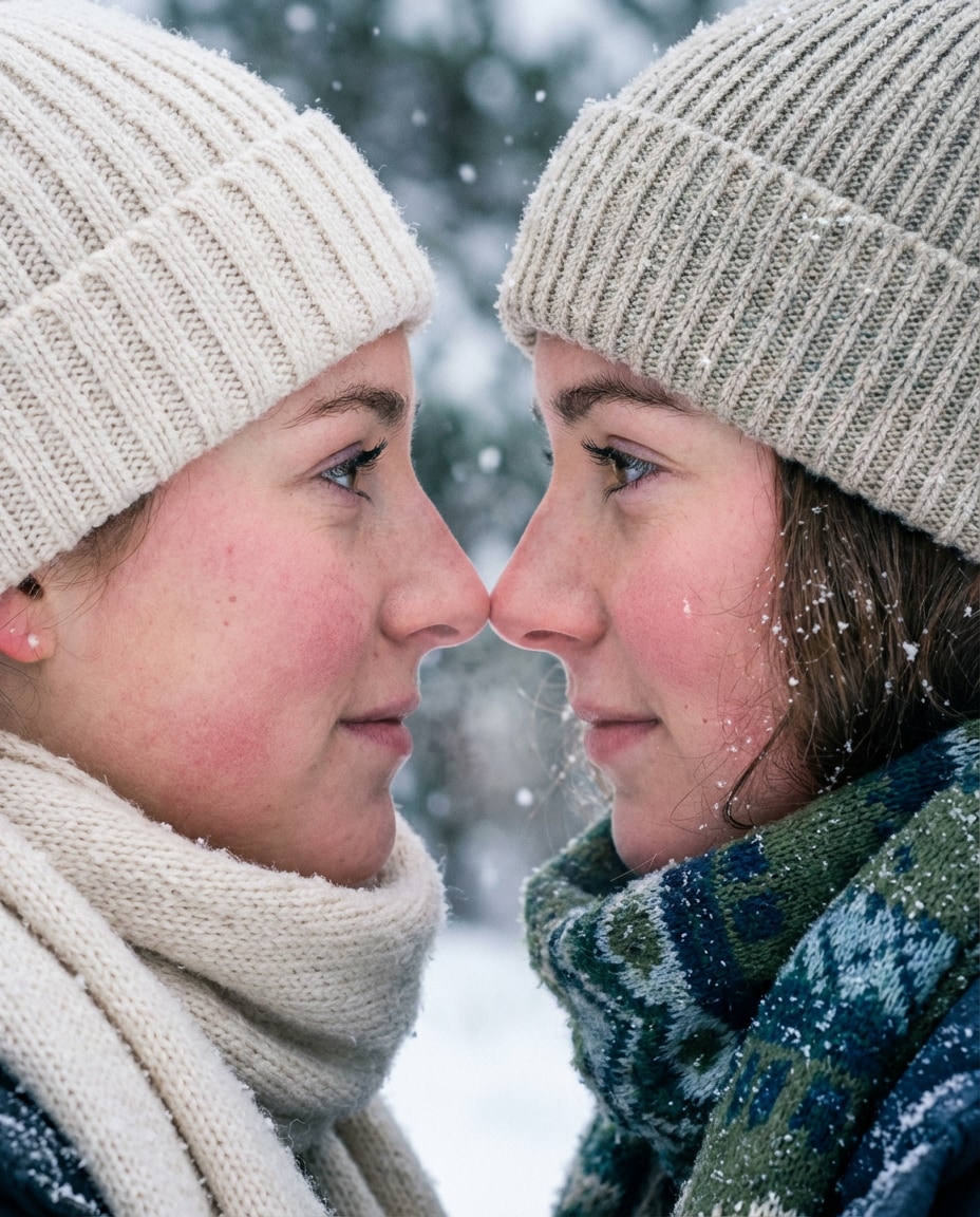 Winter Knit Closeup AI portrait — Gemini Prompt for Sisters