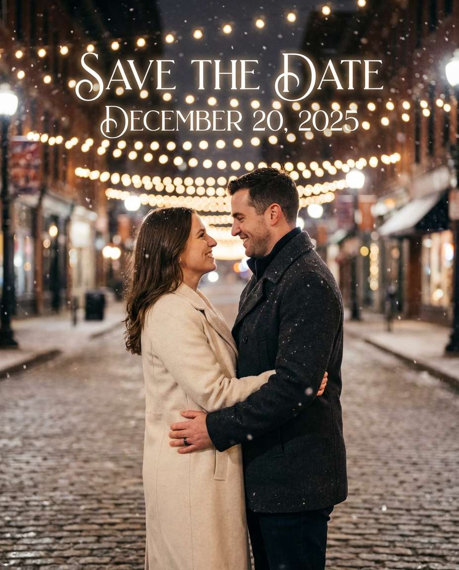 Winter Snow Glam AI portrait — Gemini AI Save The Date Prompt