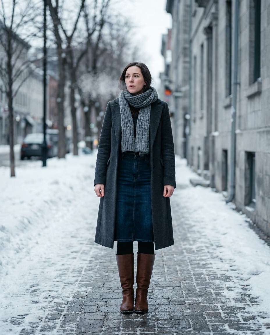 Winter Tights And Boots AI portrait — Gemini AI Denim Skirt Prompt