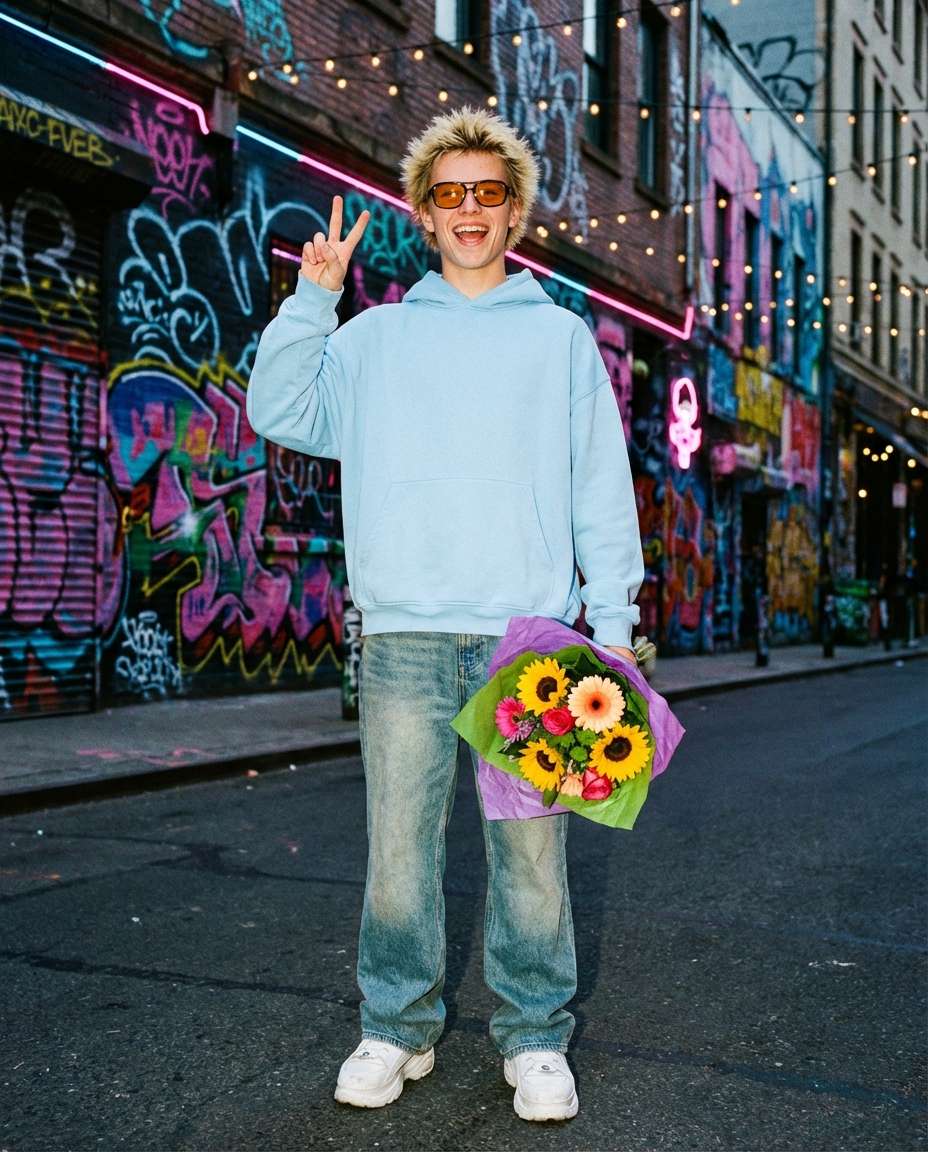 Y2K Floral Pop AI portrait example — AI Flower Photo Prompt for Boys