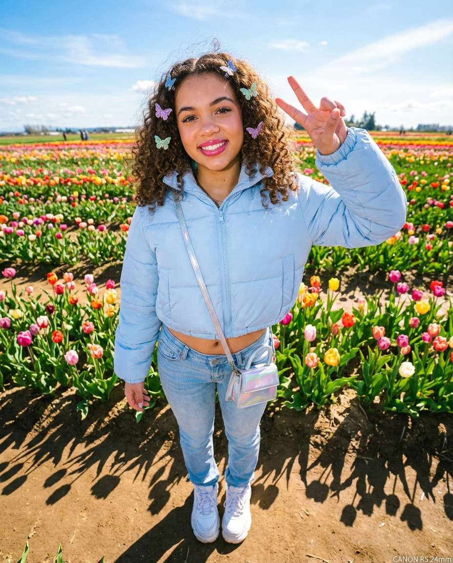 Y2K Pop Tulips AI portrait example — AI Tulip Garden Photography Prompt