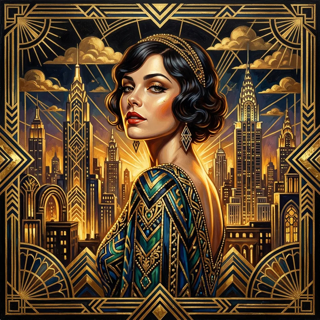 Art Deco Metropolis Jazz AI Portrait AI portrait example — Fine Art & Painting