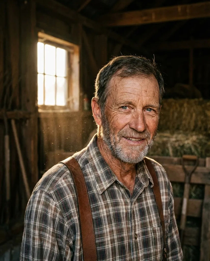 Barn Window Portrait AI portrait example — Gemini AI Farmer Photo Prompts