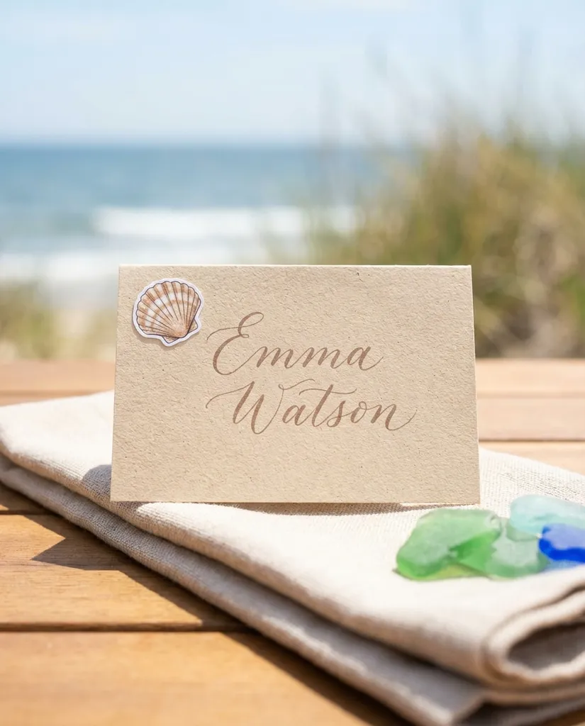 Beach Shell Neutral AI portrait example — AI Place Card Prompts