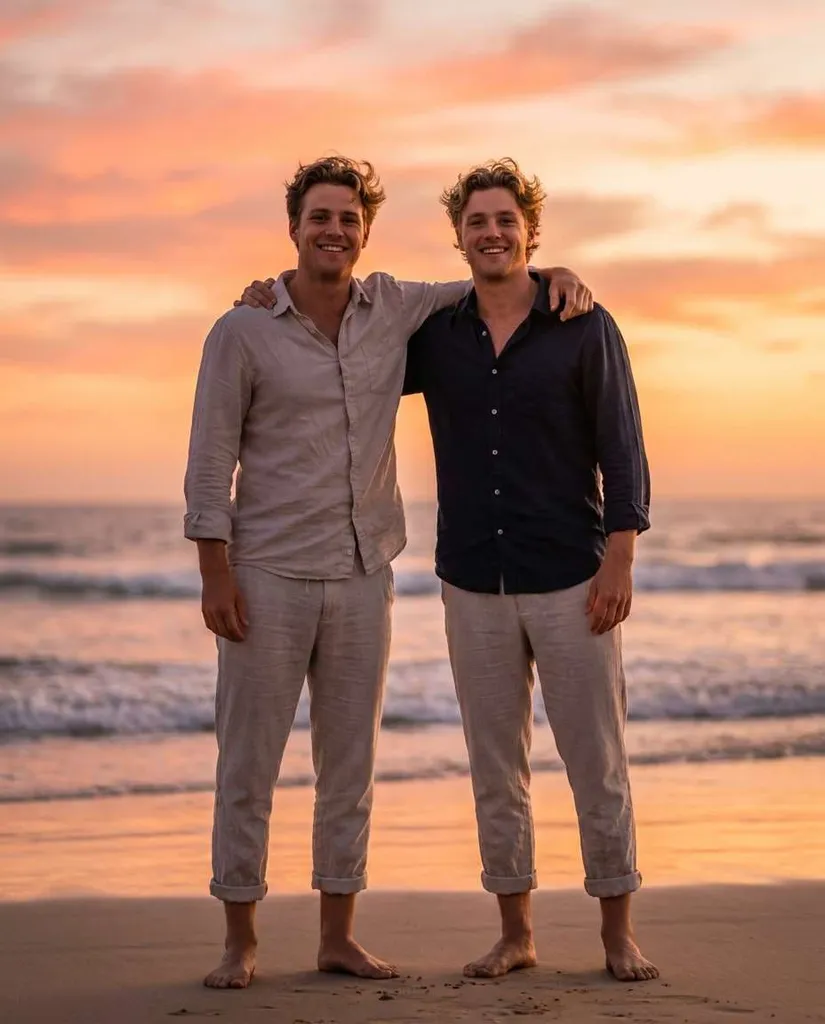 Beach Sunset AI portrait example — Gemini Brother Prompts