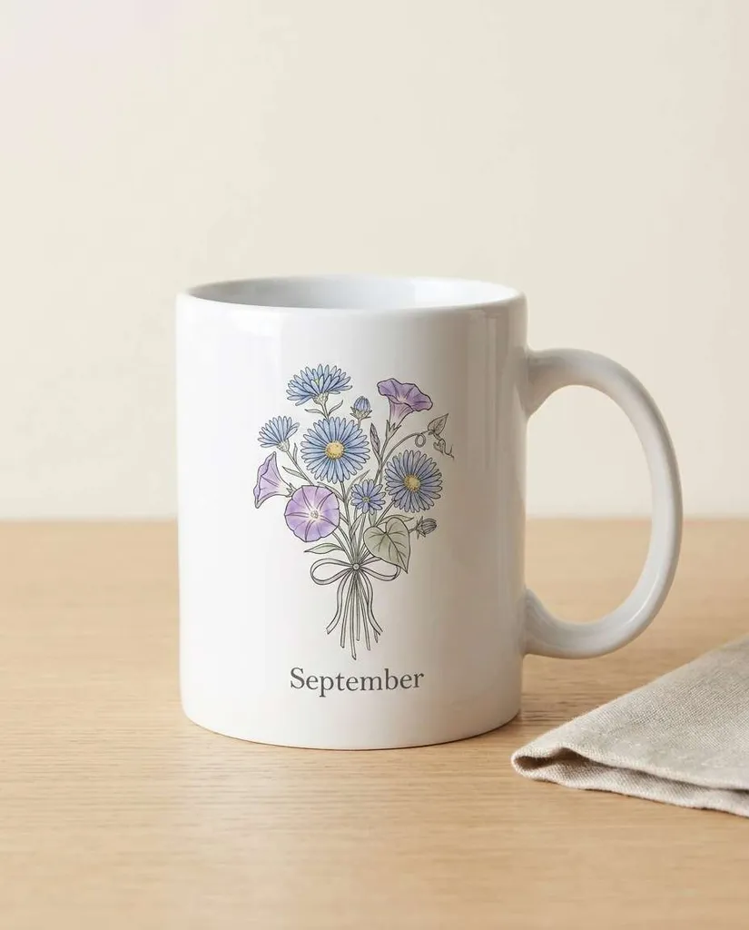 Birth Flower Bouquet AI portrait example — Gemini AI Mug Design prompts