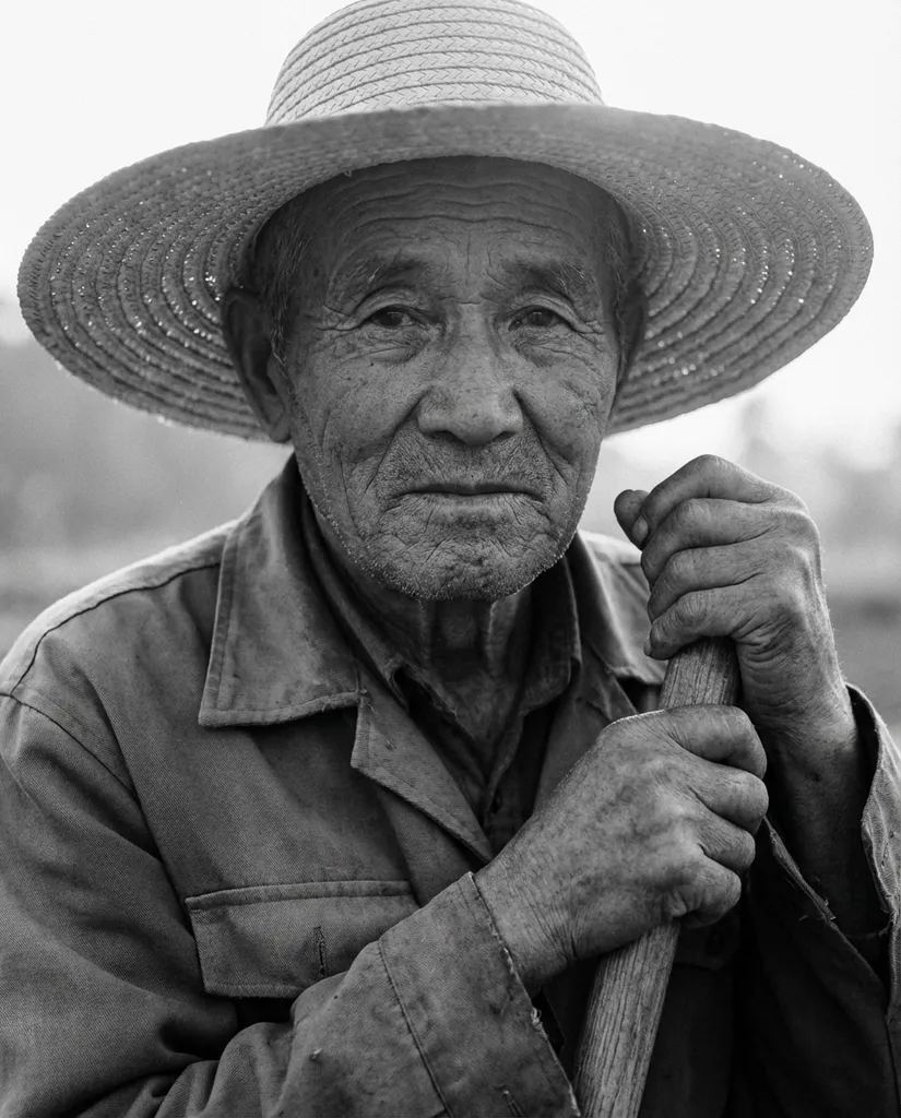 Black and White Grit AI portrait example — Gemini AI Farmer Photo Prompts