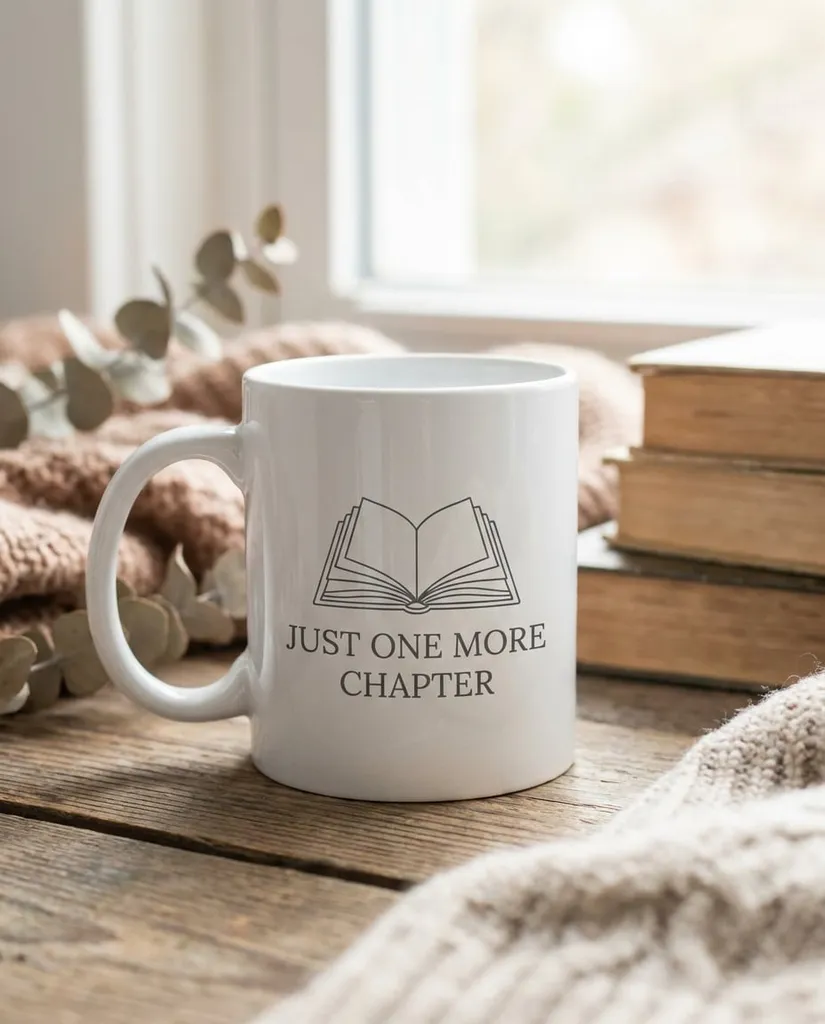 Book Lover Minimal AI portrait example — Gemini AI Mug Design prompts
