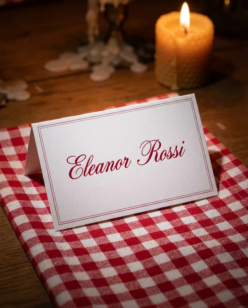 Cherry Red Dinner AI portrait example — AI Place Card Prompts