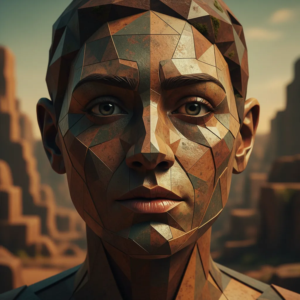Cubist Multi-Dimensional Geometric AI Portrait AI portrait example — Fine Art & Painting