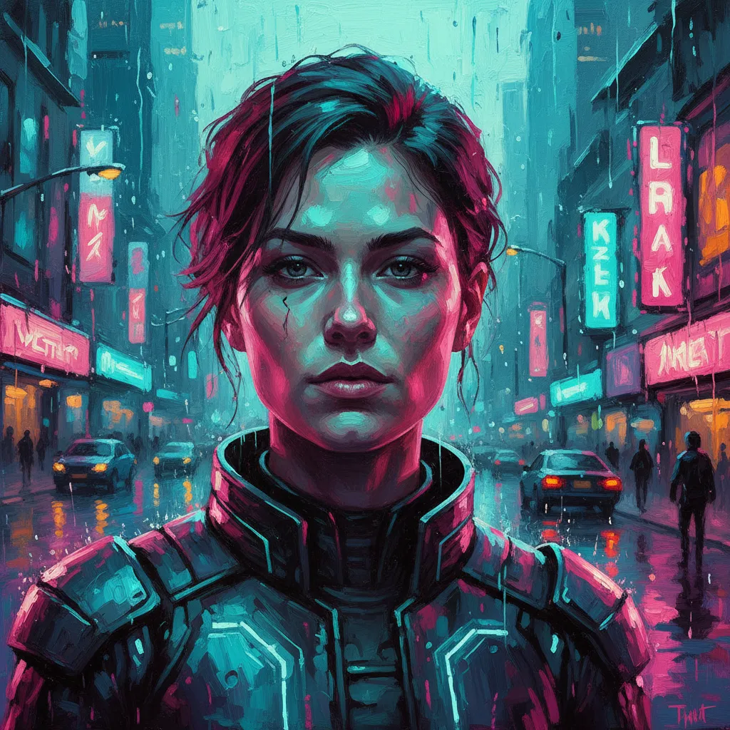 Cyberpunk Neo-Noir AI Oil Painting AI portrait example — Fine Art & Painting