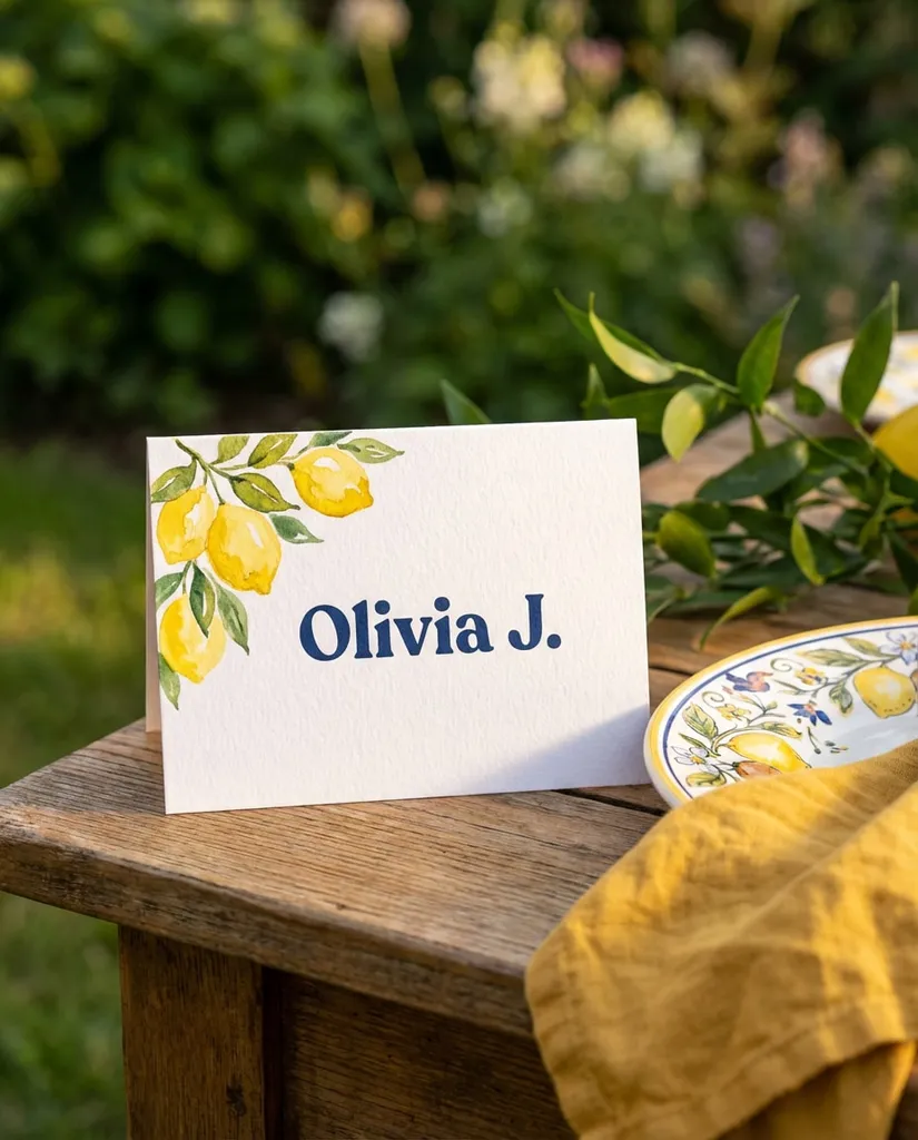 Garden Party Citrus AI portrait example — AI Place Card Prompts