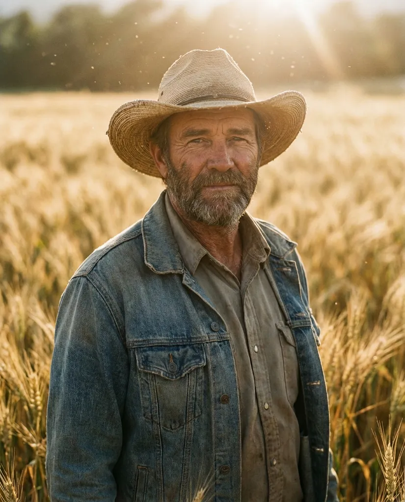 Golden Wheat Hero AI portrait example — Gemini AI Farmer Photo Prompts
