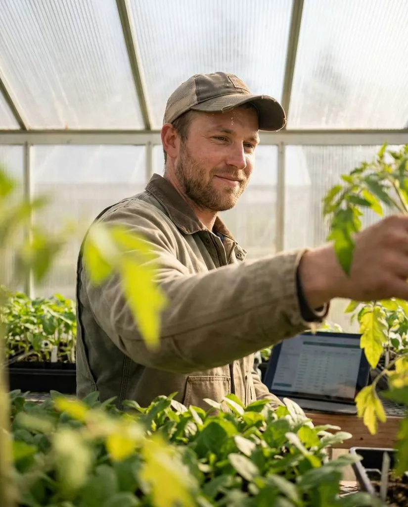 Greenhouse Soft Light AI portrait example — Gemini AI Farmer Photo Prompts