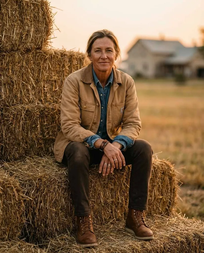 Hay Bale Editorial AI portrait example — Gemini AI Farmer Photo Prompts