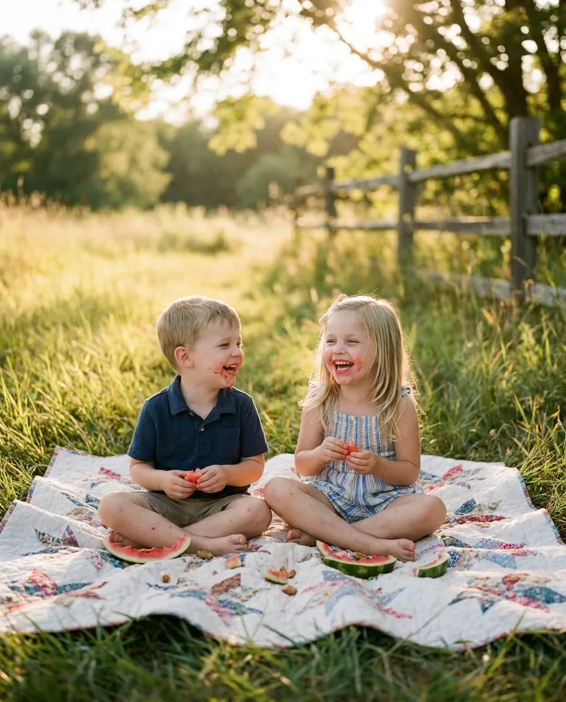 Kids Picnic Moment AI portrait example — Copy-Paste Free Gemini and ChatGPT AI Watermelon Image Prompts