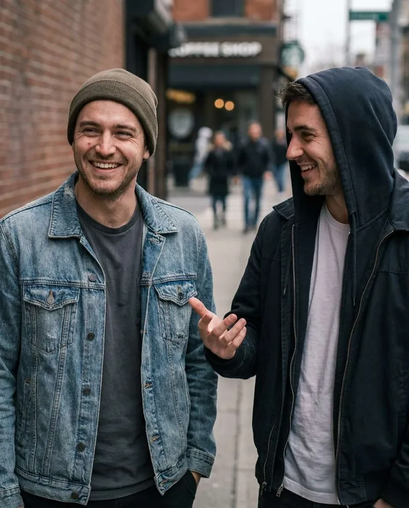 Laughing Candid AI portrait example — Gemini Brother Prompts