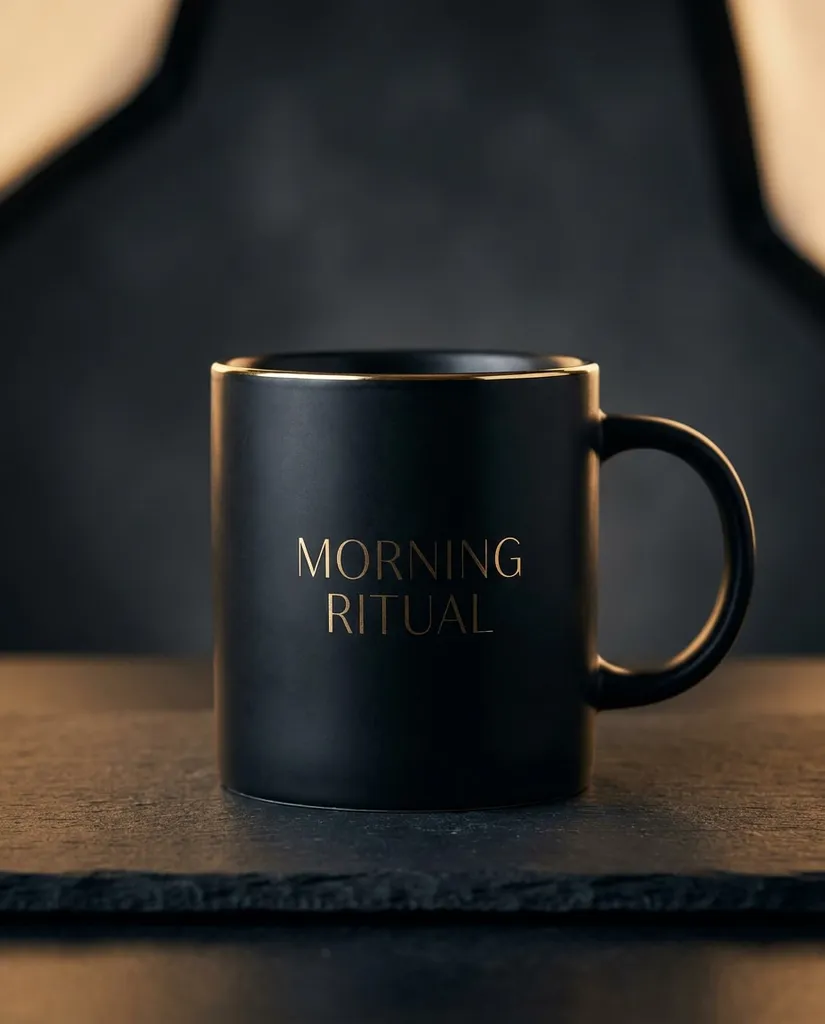 Luxury Black Gold AI portrait example — Gemini AI Mug Design prompts