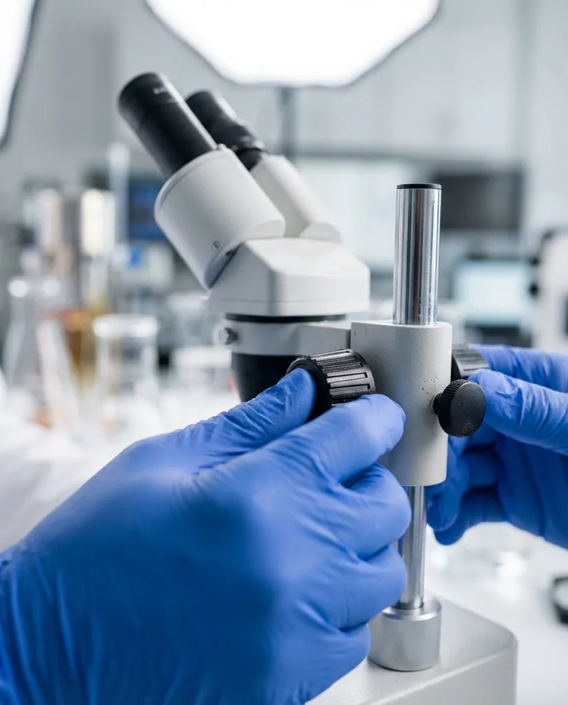 Microscope Hands Detail AI portrait example — Gemini AI Scientist Photo Prompts