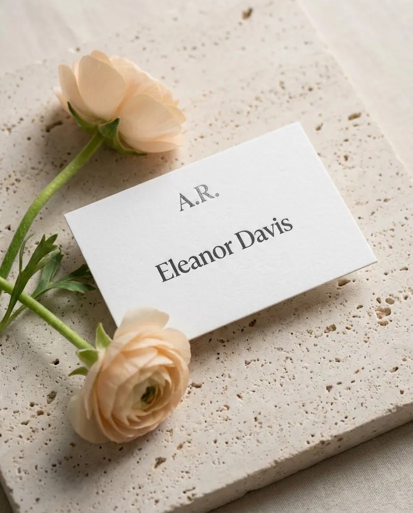 Minimal Monogram Corner AI portrait example — AI Place Card Prompts