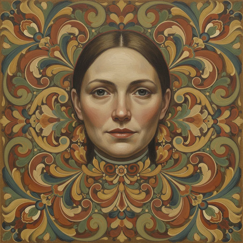 Nordic Folk Art Floral AI Portrait AI portrait example — Fine Art & Painting