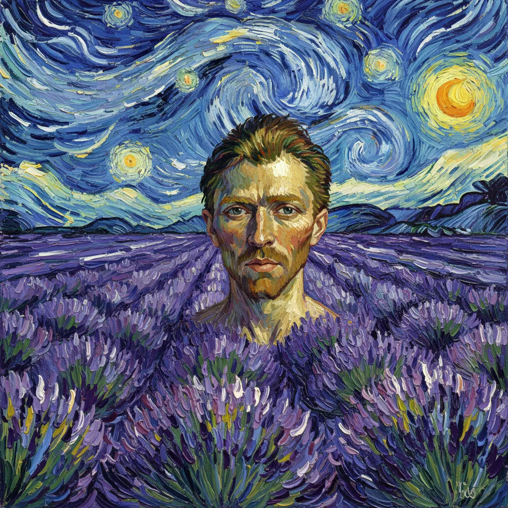 Post-Impressionist Lavender Field AI Portrait AI portrait example — Fine Art & Painting